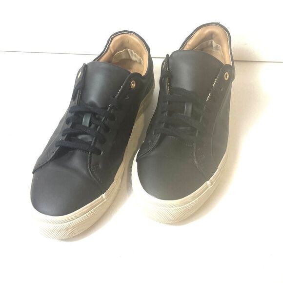 Zara Man Black Faux Leather Round Toe Lace Up Casual Sneaker Shoe Sz US 10 EU 43 - Picture 3 of 12
